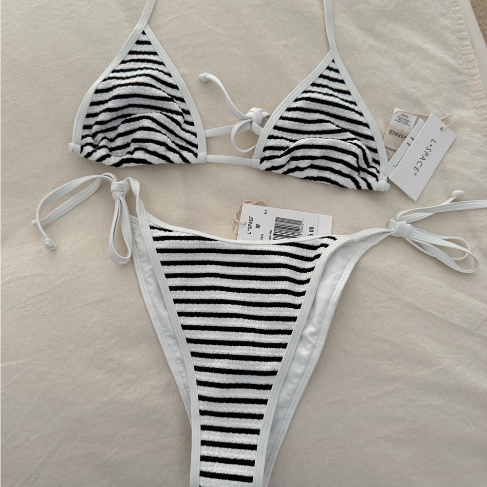 Lspace Black and White Striped Bikini Set